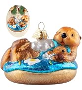 HZYC Christmas Tree Ornaments,Handmade Blown Glass Ornaments,Sea Otter Collection Hanging Ornamen...