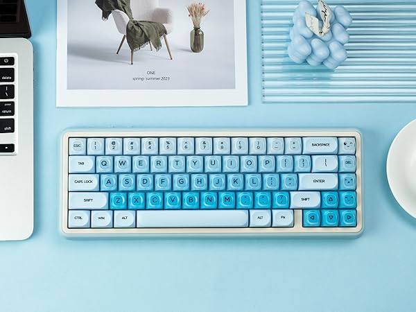 This is a set of blue keycaps
