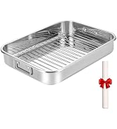 Stainless Steel Roaster with Flat Rack & Parchment Paper, 16.2 x 12.2 x 3 inches - Ideal Roasting...