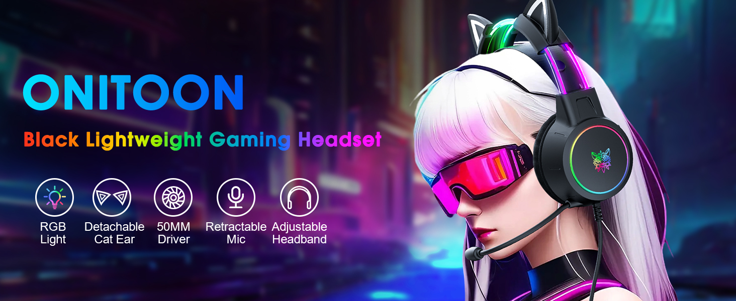 ONITOON X15Pro Black Lightweight Gaming Headphones