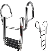 4 Step Pontoon Boat Ladder,Heavy Duty Telescoping Boat Boarding Ladder with Wide Steps, Folding B...