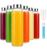 Sursip 18oz Glass Water Bottle Set of 6, Clear glass juice bottle for juicing,Reusable Drinking B...