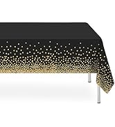 LIKAJON 2 Pack Black and Gold Dot Tablecloth, Plastic Table Cloths for Parties Disposable, 54x108...
