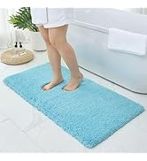Ruggnovea Bathroom Runner Rug 24x70 Teal Machine Washable Plush Long Bath Mat Thick Non Slip Bath...