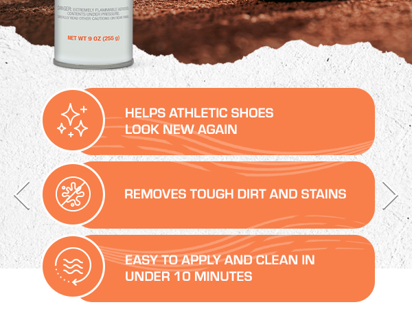 Helps athletic shoes look new again, removes tough dirt and stains, easy to apply in 10 minutes.