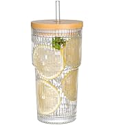 AUFXKOO 20oz Ribbed Glass Coffee Cups with Lids and Straw,1PCS Glass Cups with Lid and Straw, Vin...