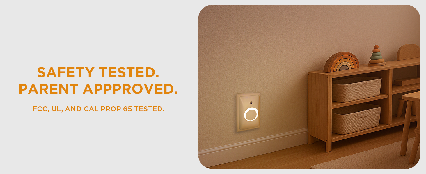 Electrical outlet guard with sensor light playroom bathroom bedroom house