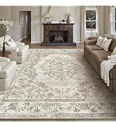PureCozy 8x10 Area Rug Beige Washable Vintage Distressed Living Room Carpet Large Bedroom Indoor ...