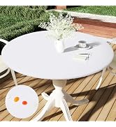 smiry Round Table Cloth Cover, Elastic Fitted Flannel Backed Vinyl Tablecloths for 36"-44" Round ...