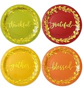 JarThenaAMCS 48 Pcs Thanksgiving Paper Plates Thankful Disposable Plates Red Green Orange Yellow ...