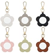 CALFOVERA 6 Colors PU Leather Flower Keychain 6PCS Portable Makeup Mirror Key Ring Bulk Floral Pe...