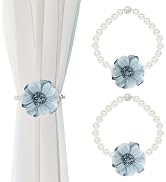 OCIOLI 2 Pack of Pearl Magnetic Curtain Tiebacks with Handmade Flower Decorative Curtain Holdback...