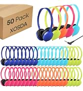XOSDA 50 Pack Bulk Headphones for Kids School Classroom,Wholesale Children Wired Headphones with ...