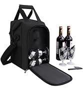 ALLCAMP 4 Bottle Wine Tote Bag with Cooler Compartment,Picnic Set Carrying Two Sets of Tableware,...
