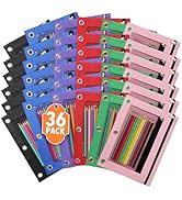 ASBEFORE 36Pcs Pencil Pouch for 3 Ring Binder - Pen Case 3 Hole Pencil Pouch Zipper Bag Holder Bu...