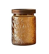 ANSQU Vintage Glass Jar, 23.7 FL OZ Glass Jar with Solid Wood Lid, Loose Tea Storage, Blue Sunflo...