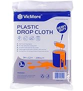 VICMORE Heavy Duty Plastic Drop Cloth 9x12 Ft - 3 Mil Durable Painters Tarp, Waterproof & Clear P...
