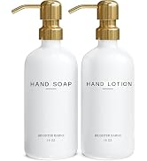 Luxury Glass Soap and Lotion Dispenser Set by Brighter Barns - Liquid Soap Dispenser Bathroom Set...