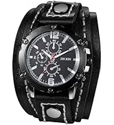 Avaner Men's Punk Leather Watches: Retro Vintage Steampunk Wide Band Quartz Cuff Wrsit Watches