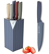 Knife Set, 6 Pcs Color-Coded Kitchen Knife Set with Block, 5 Color Anti-Rust Coating Stainless St...