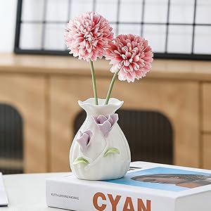 cute handcrafted 3D flower vase desk decor hand sculpted flower ceramic vase for bedroom