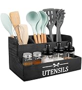 RedCall Extra Large Kitchen Utensils Holder 4 Compartments,Wood Utensil Organizer for Kitchen Cou...