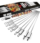 GRILLART Kabob Skewers for Grilling - Metal Skewer for Kabobs with Slider - Flat BBQ Skewer Stain...