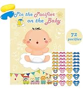 Hooqict Pin The Pacifier On The Baby Game, Baby Pacifier Games Poster with 72pcs Pacifiers Sticke...