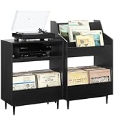 Crosley Furniture Liam 2-Piece Turntable Record Player Stand and Vinyl Storage, Mid Century Moder...