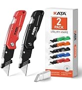 KATA 2-PACK Folding Utility Knife, Heavy Duty Box Cutter with 10pcs SK5 Quick Change Blades, Safe...