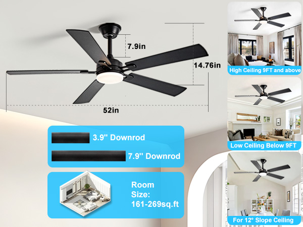 5 blades ceiling fan with light
