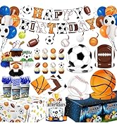 198Pcs Sports Birthday Decorations-Basketball Baseball Soccer Football Plates and Napkins Set Ser...