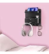 JUMEIHUI Bedside Wall Shelf with Glasses Hooks ,Adhesive Bedside Organizer Wall Mount for Dorm an...