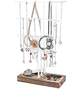 Urban Deco Arc Jewelry Holder— 4 Tier Jewelry Organizer Stand With White Coated Wood and Brown Tr...