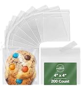 Seal Fresh 4 x 4 Inch Cellophane Bags 200 Pack — Clear Self-Sealing Resealable Treat Bags for Coo...