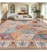 qulint Colorful Vintage Patchwork Area Rug for Living Room 8x10, Washable Boho Floral Rug forBedr...