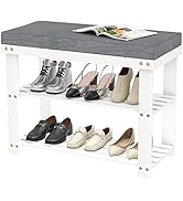 White Shoe Rack Bench for Entryway - Bench with Shoe Storage Front Door Shoe Bench with Cushion U...