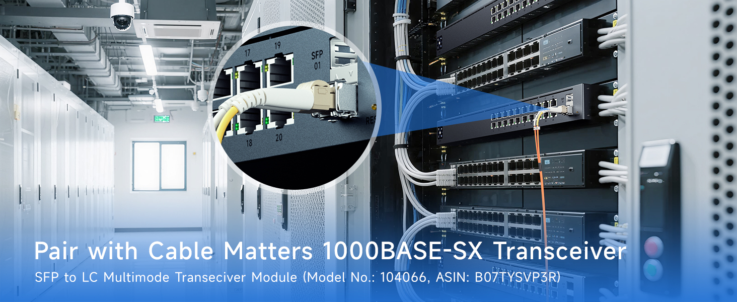 Duplex LC to LC multimode fiber patch cable compatible with SFP+ transceivers