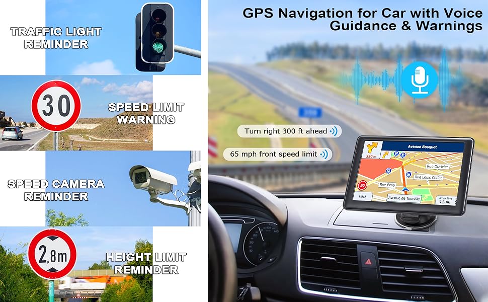 GPS Navigator with Voice Guidance and Warnings