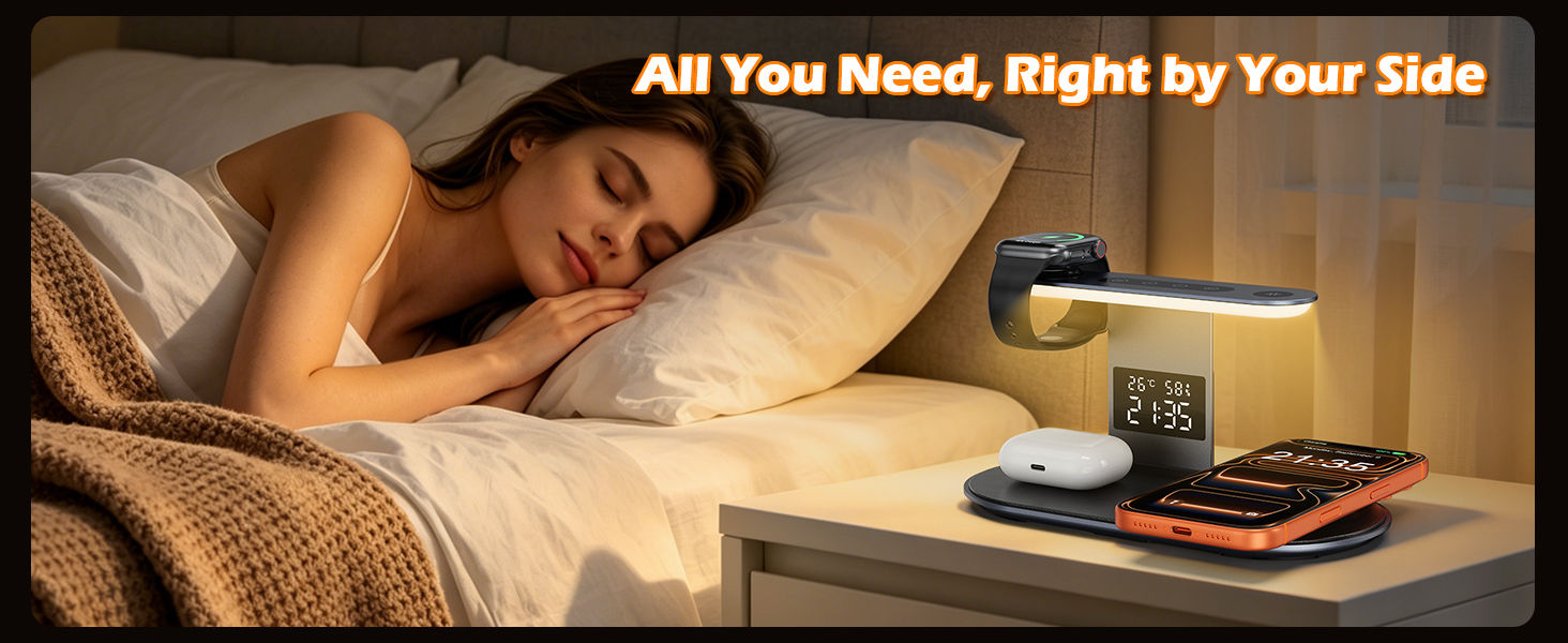 Wireless Charger, 4 in 1 Wireless Charging Station for iPhone with Clock