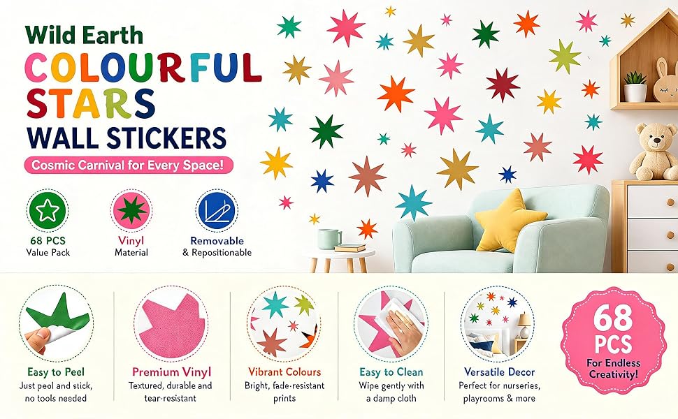 Wild Earth Colourful Stars Wall Stickers