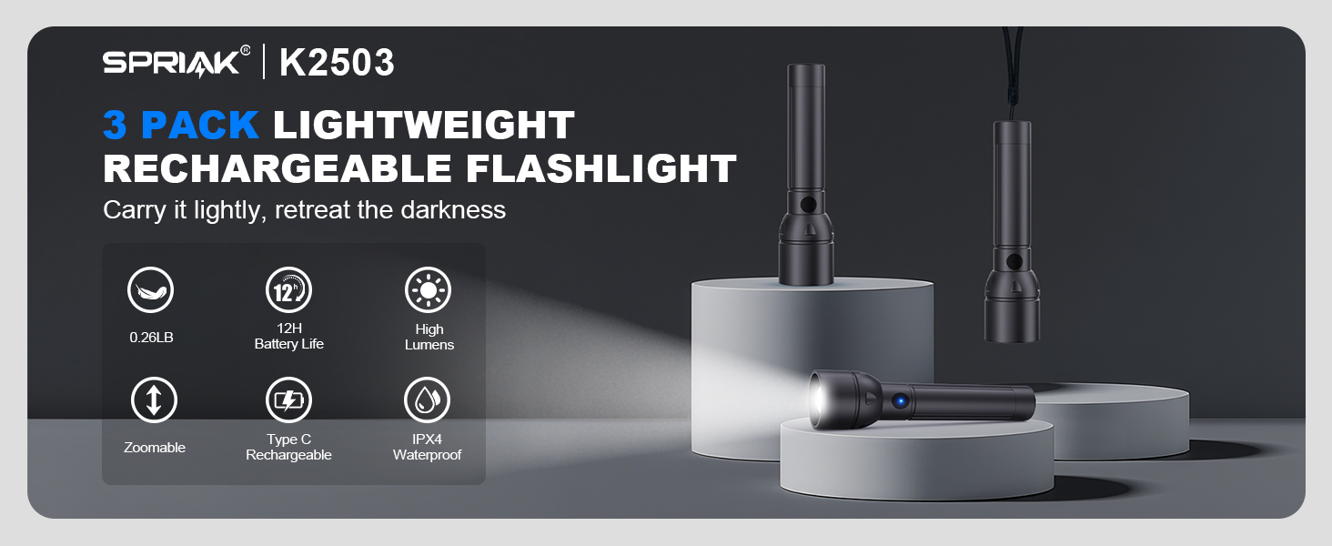 3 Pack Lightweight Flashlight