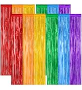 ZATAYE 4 Pack Pride Decorations, 3.28 FT x 7.05 FT Rainbow Backdrop, Metallic LGBT Party Decor Fo...