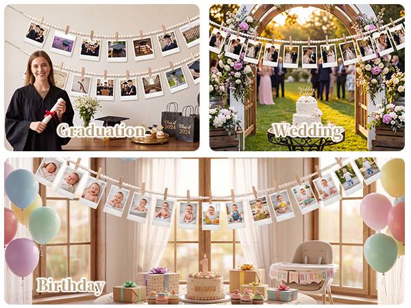hanging photo display party decoration