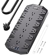 Surge Protector Power Strip, SUPERDANNY 18 AC Outlets with 4 USB Ports, 1875W/15A, 2100J, 6.5FT F...