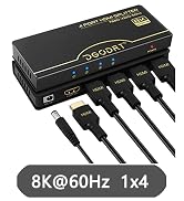 DGODRT 8K 60Hz HDMI Splitter 1 in 4 Out, 1x4 HDMI Splitter 48Gbp Distributor Box Support 3D HDR H...