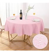 AUSSPVOCT Textured Tablecloth Round 60 Inch Waterproof Spill-Proof Wipeable Table Cloth Wrinkle F...
