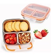 MACTANO Stainless Steel Snack Containers with Lids, 2 Pack Reusable Snack Box 3 Compartments Meta...