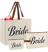 Lukeline Bride Gift Bag,3 Pack Wedding Bride Gifts for Women, Bride Canvas Tote Bag with Makeup B...