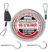 VIVBOO 40ft Clothes Line Outdoors 3/16" Wire Ropes Silver PVC Coating Laundry Drying Clothesline ...